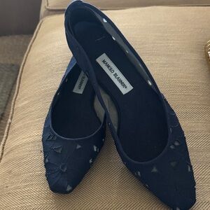 Manolo Blahnik Dark Blue Floral Flats